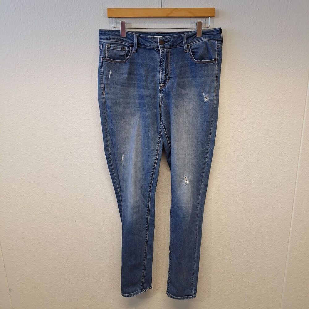 Old Navy Rockstar Super Skinny Jeans Distressed Cotton Blue Women's Size 12 Tall